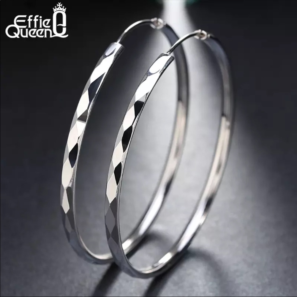 New big hoop silver earrings women’s ear rings - Picture 4 of 4